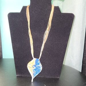 Blue and Orange Glass Pendant Necklace